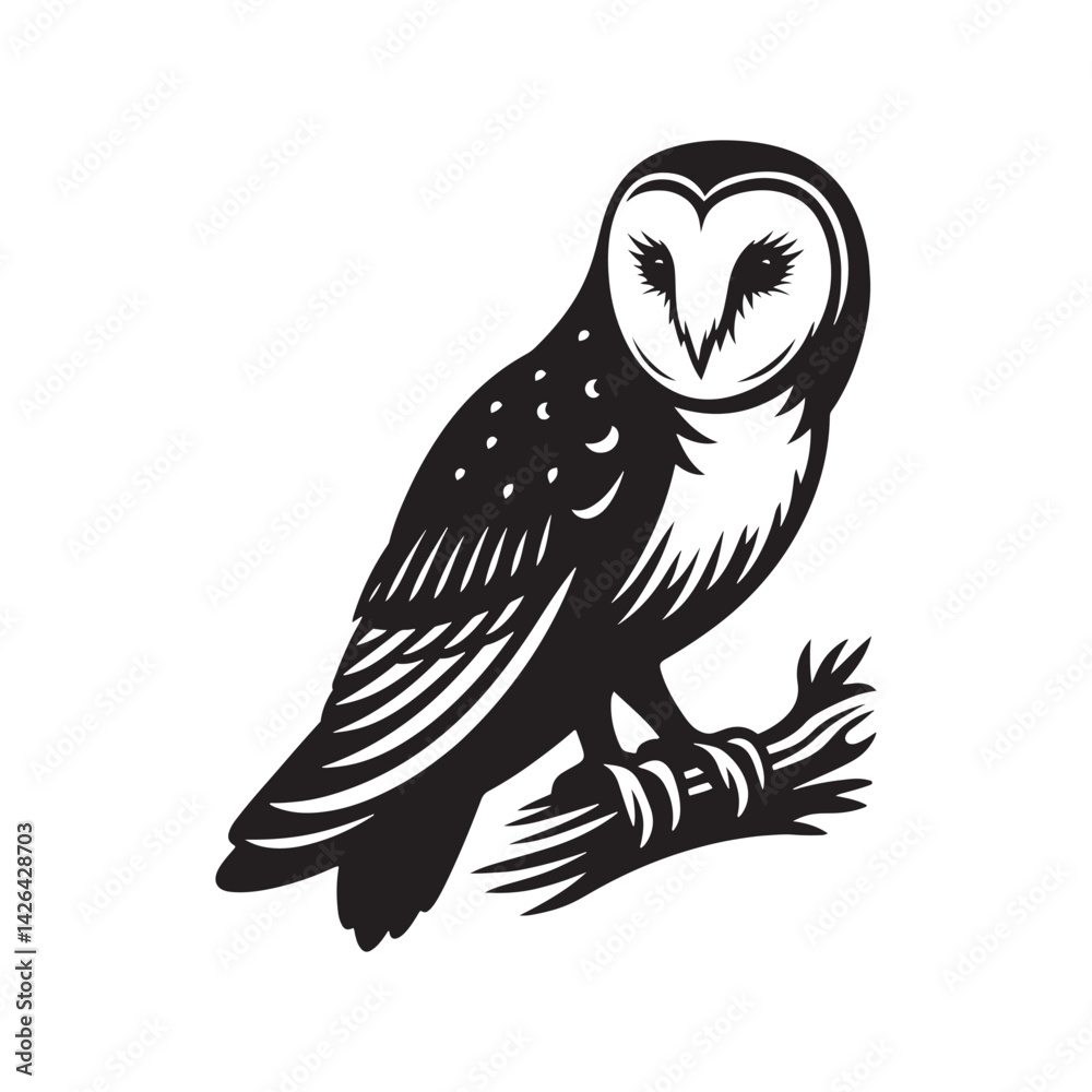 Fototapeta premium Barn Owl Silhouette - Barn Owl Minimalist Vector - Illustration of Barn Owl - Barn Owl Art.