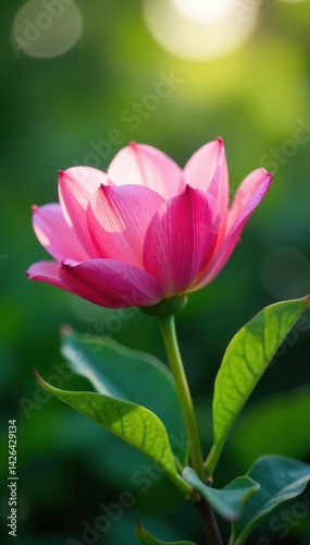 Delicate petals sway gently in soft breeze, revealing vibrant pink hues, amidst lush green foliage , nature, blossoms