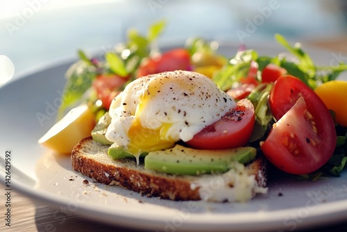 Obraz na płótnie Avocado toast with poached egg. w salonie