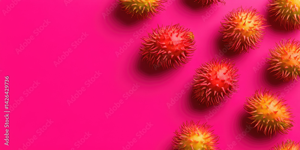 Obraz premium Texture of the many red rambutan fruit, natural background