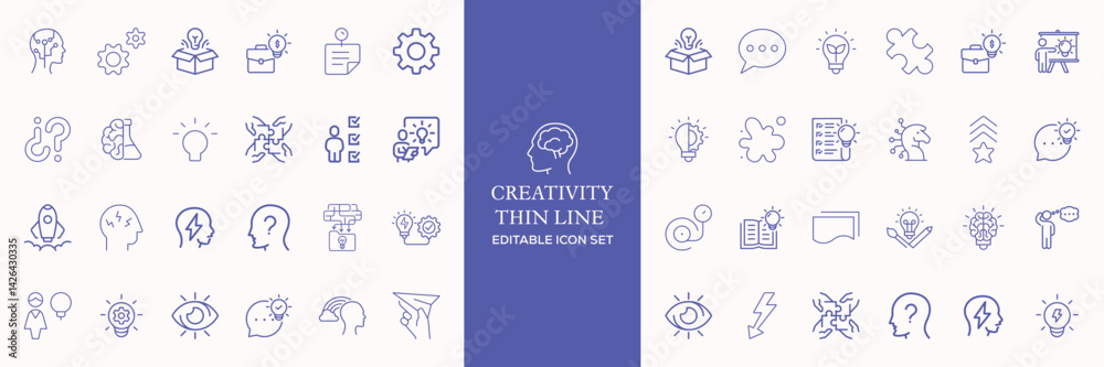 Creativity icon set. Containing inspiration, imagination, design, idea, creative, improvisation, sketching, brainstorming and more. Solid vector icons collection.