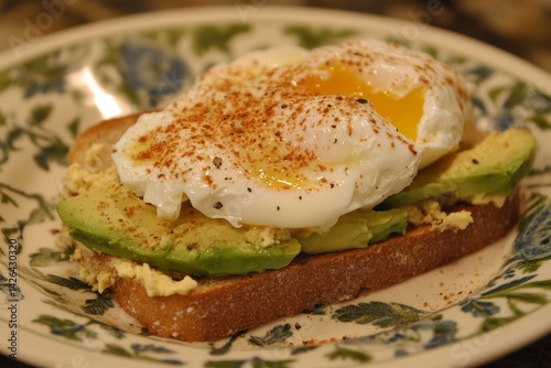 Obraz na płótnie Avocado toast with poached egg. w salonie