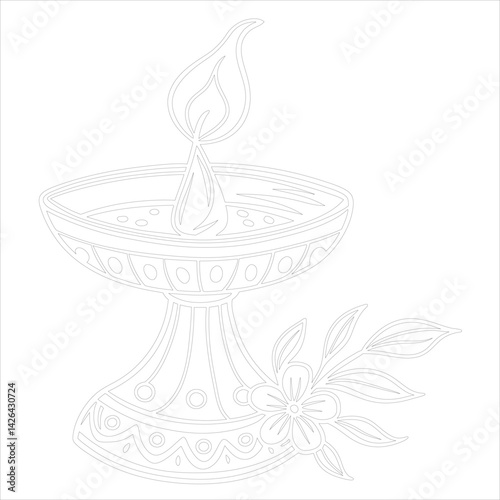 Diwali Lamp Silhouette Vector Elegant Line Art for Festival Designs