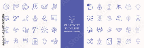 Creativity icon set. Containing inspiration, imagination, design, idea, creative, improvisation, sketching, brainstorming and more. Solid vector icons collection.
