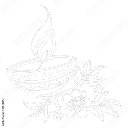 Diwali Lamp Silhouette Vector Elegant Line Art for Festival Designs
