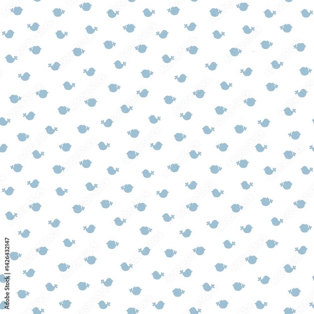 A seamless pattern with birds painted blue on a white background A seamless pattern with birds painted blue on a white background