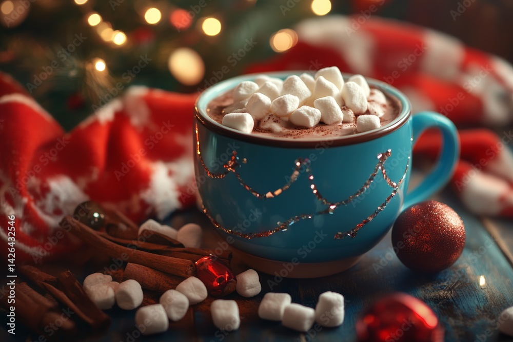 Cup of hot chocolate with marshmallows.
