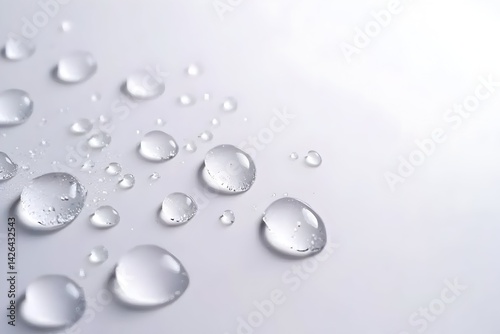 Water droplets on a light grey surface