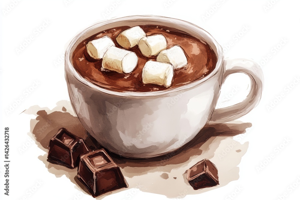 Cup of hot chocolate with marshmallows.
