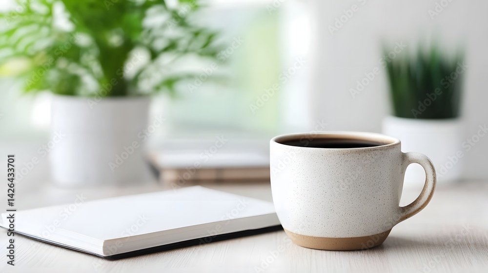 Cozy Modern Home Office with Stylish Aesthetic - Plants, Notebooks, and Coffee Cup Cozy Modern Home Office with Stylish Aesthetic - Plants, Notebooks, and Coffee Cup