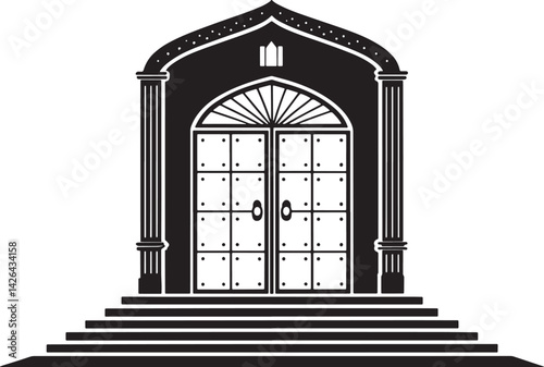 vector illustration of an old church door