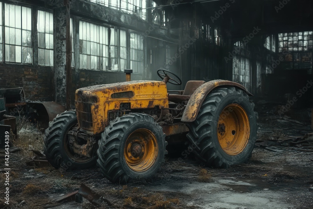 Fototapeta premium Rusty tractor in a derelict factory