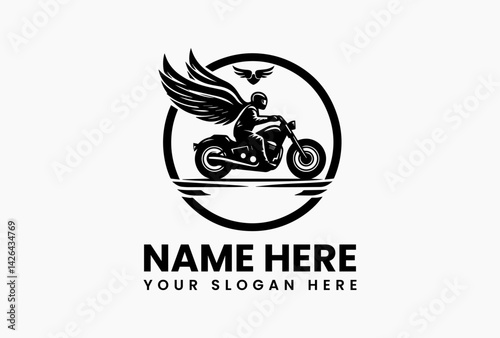 Minimalist black motorcycle sport rider logo vector, bold silhouette emblem with strong vintage speed concept