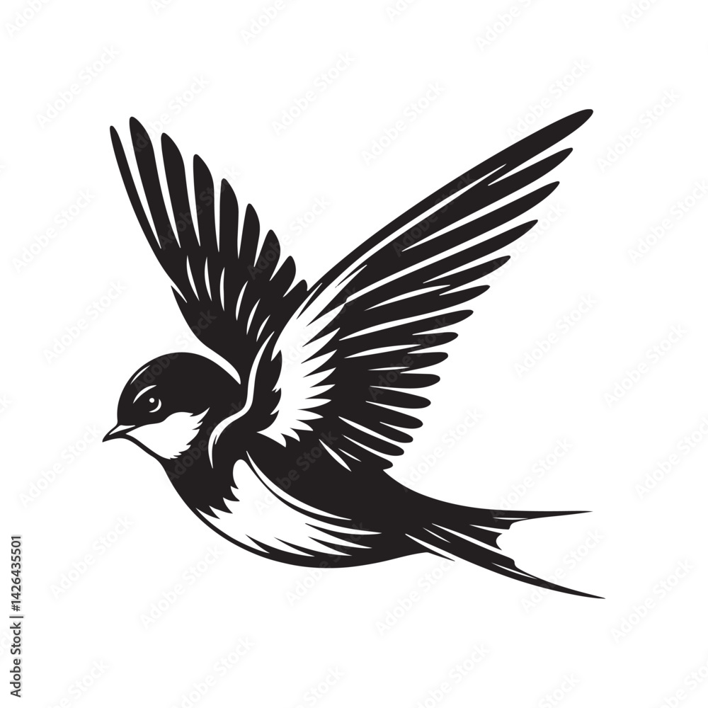 Fototapeta premium Barn Swallow Vector Silhouette - Minimalist Black and White Barn Swallow Design - Illustration of Barn Swallow.
