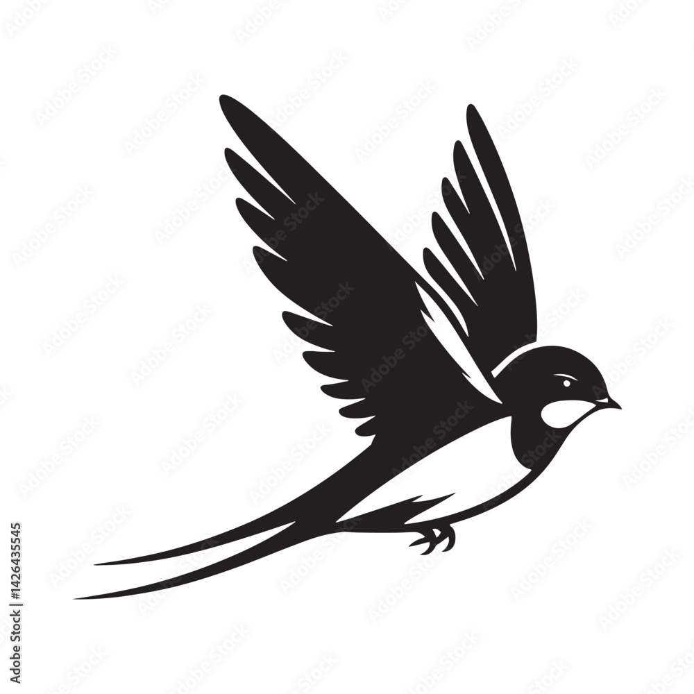 Fototapeta premium Barn Swallow Vector Silhouette - Minimalist Black and White Barn Swallow Design - Illustration of Barn Swallow.