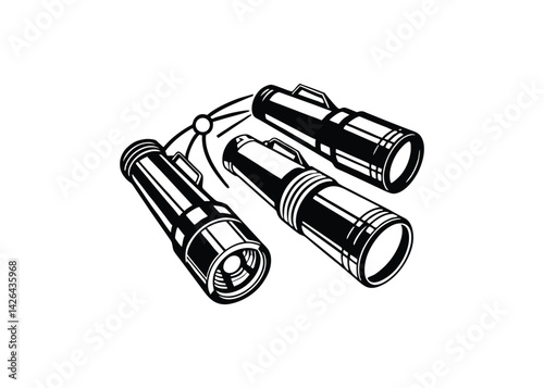 Silhouette of flashlights isolated on a white background