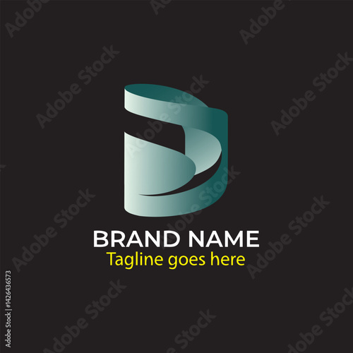 Abstract company logo design presents a vector illustration as a modern business symbol, an element of visual identity with a 3D concept shape for web technology. 3D D letter Logo.