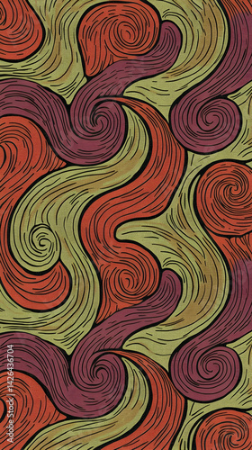Obraz na płótnie Abstract swirling pattern design, olive, red and burgundy hues, textured background, ideal for textile prints w salonie