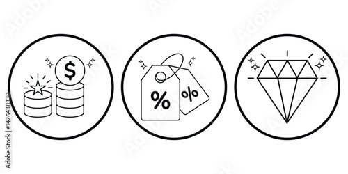 Employment benefits icon set vector illustration for workplace incentives, financial rewards, and premium advantages.
