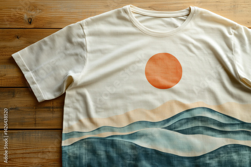 Obraz na płótnie Stylish t-shirt with abstract sunset and wave design w salonie