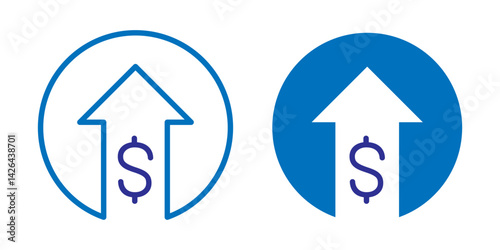 Vector isolated dollar increase icon set in blue outline and fill