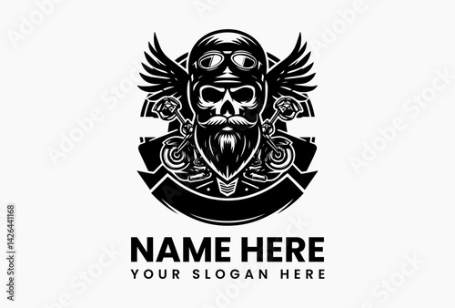 Vintage black motorcycle sport rider logo design, vector emblem with retro biker and fast road concept 