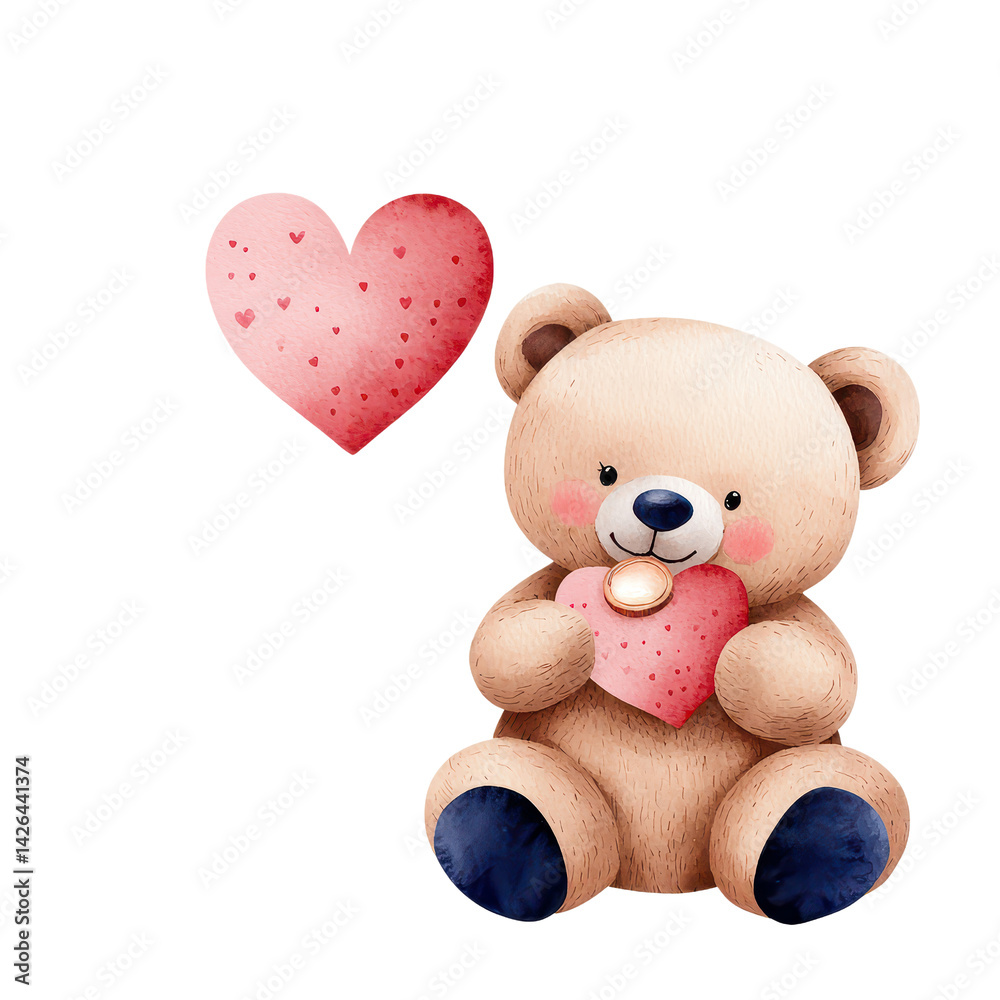Fototapeta premium Cute teddy bear holding a heart, perfect for love and affection. isolated against a transparent background.