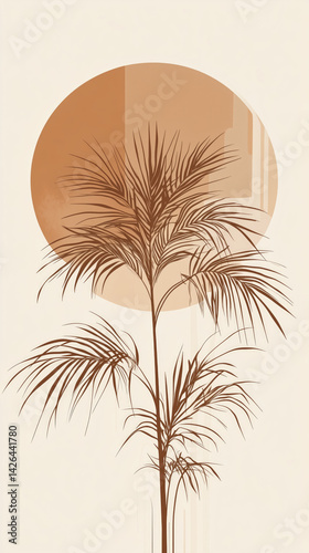 Stylish palm tree illustration set against a minimalist brown background