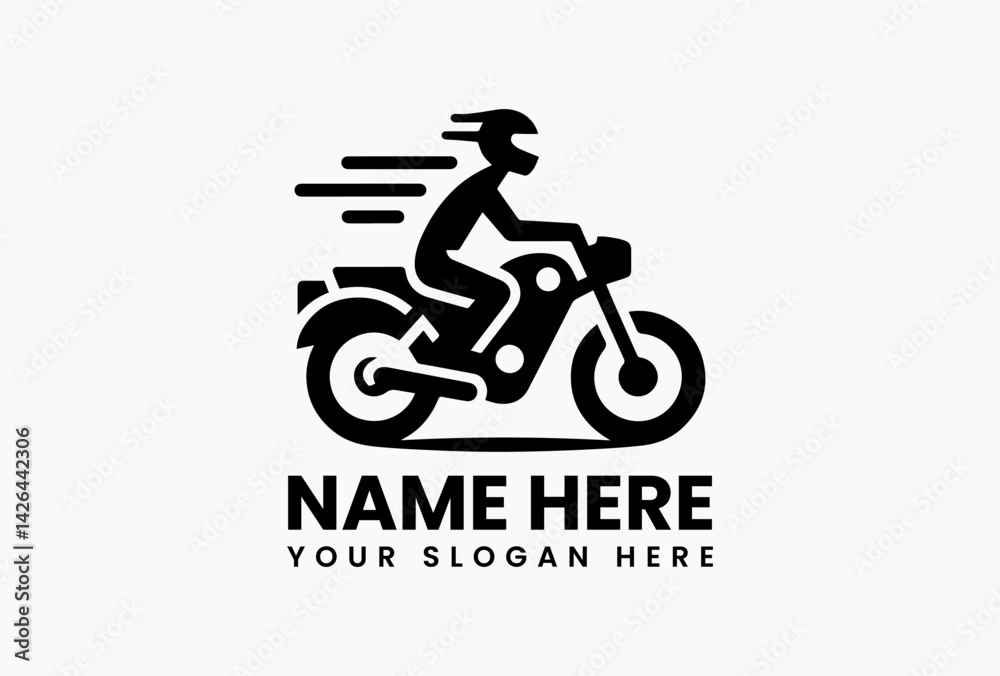 Obraz premium Classic black motorcycle rider emblem with vintage wings and skull, retro biker gang logo for motorcycle clubs
