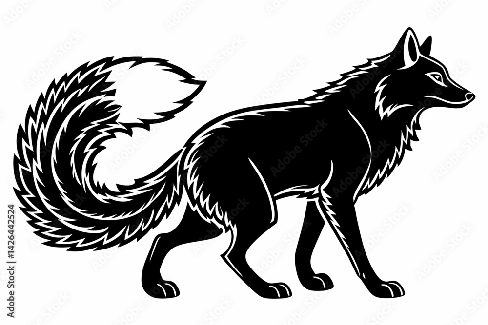 Obraz premium arctic fox sihouette black vector