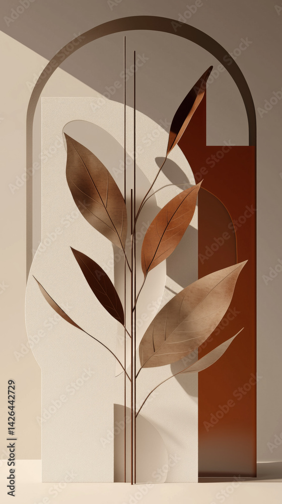 Creative wall art featuring abstract plant design in warm tones