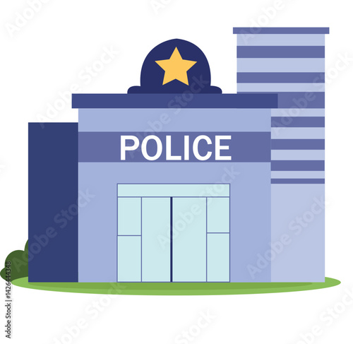 Police department building view.Facades of fire station, police station,