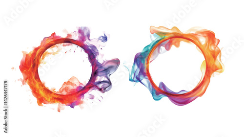 Abstract vector graphic design featuring smoke and fire swirling around a round shape, creating a dynamic and intense visual effect. Representing energy, movement, and power,