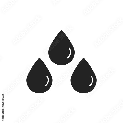 3 liquid water drops black shaped isolated illustration for UI or logotype. Vector icon in flat style