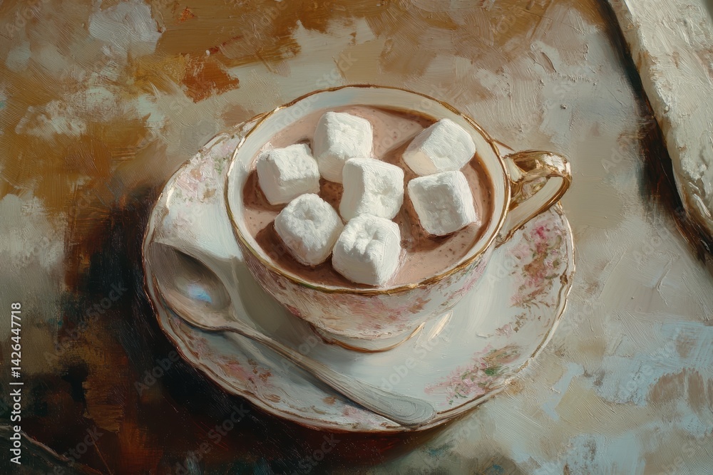 Cup of hot chocolate with marshmallows.