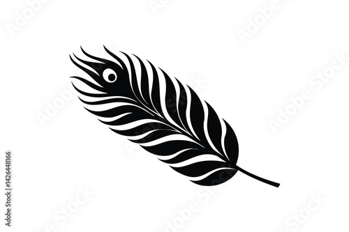 Peacock feather silhouette on white background