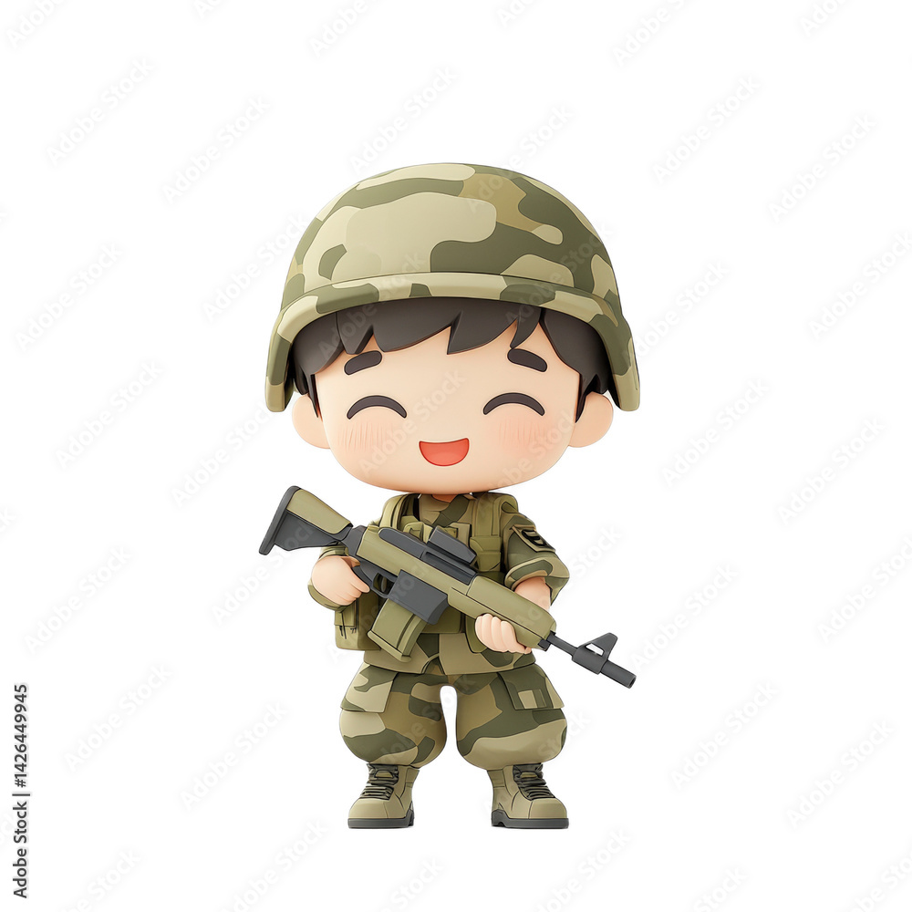 Adorable 3d cartoon soldier happy child in camo uniform Adorable 3d cartoon soldier happy child in camo uniform
