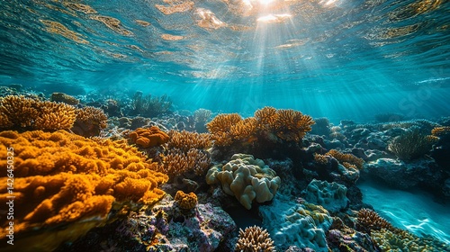 Vibrant coral reef teeming with colorful marine life. photo