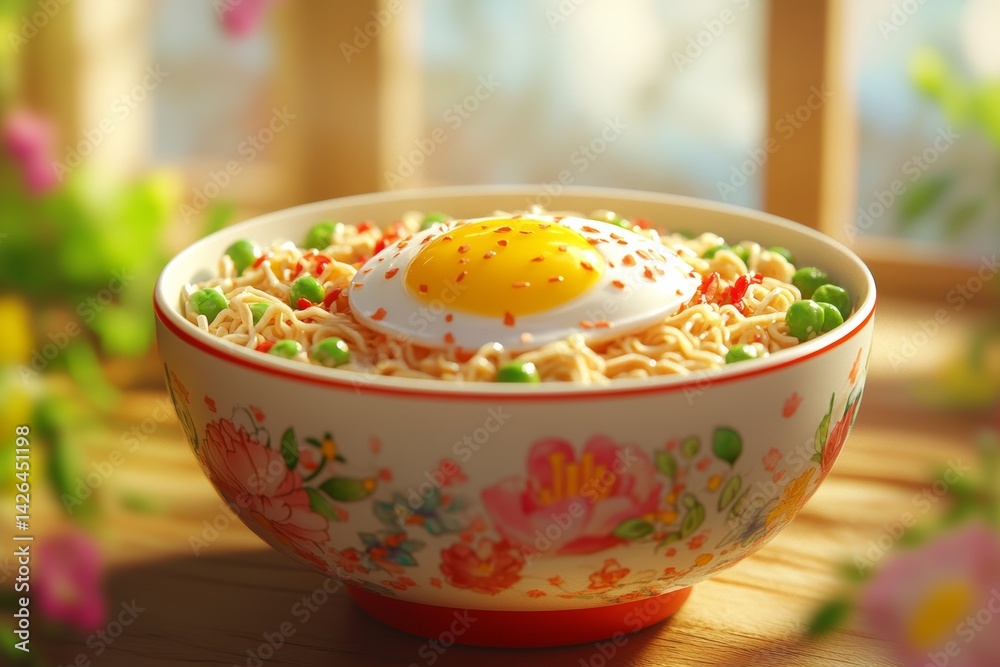 Bowl of ramen with soft boiled egg.