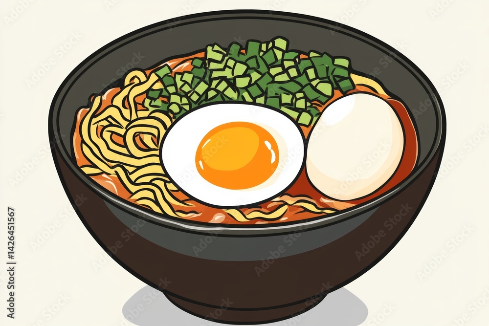 Bowl of ramen with soft boiled egg.