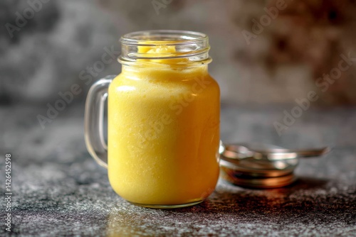 Obraz na płótnie Tropical fruit smoothie in glass jar. w salonie