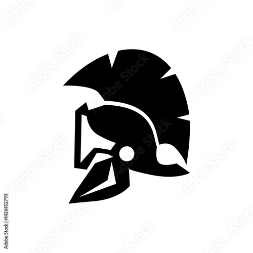 Spartan Soldier. Spartan helmet logo, Spartan shield and helmet vector illustration, Spartan Greek gladiator armor flat vector icon. Warrior shield logo.