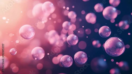 Falling bubbles on gradient pink and violet background