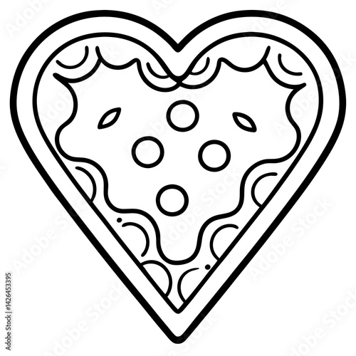 Heart Pizza with Toppings Outline