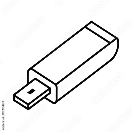 Outline style illustration of a usb drive for data storage and file transfer technology