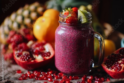 Obraz na płótnie Tropical fruit smoothie in glass jar. w salonie
