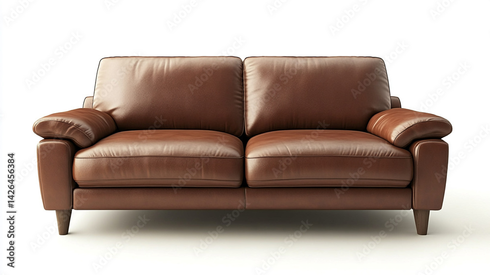 Fototapeta premium a brown leather luxury sofa isolated on white background.