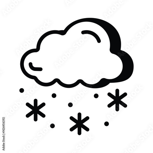 A visually appealing glyph style icon of snowfall cloud