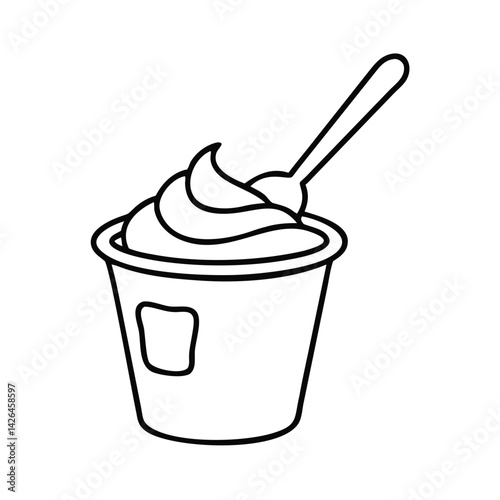A glass of healthy yogurt with a spoon, vector illustration