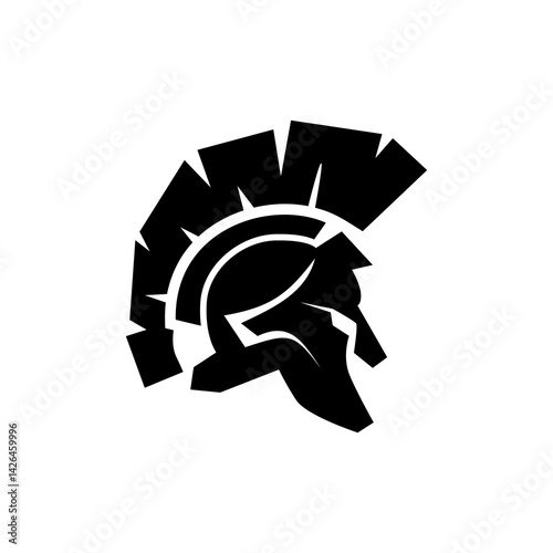 Spartan Soldier. Spartan helmet logo, Spartan shield and helmet vector illustration, Spartan Greek gladiator armor flat vector icon. Warrior shield logo.